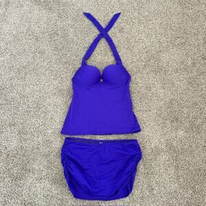 Victoria's Secret Violet Blue Swimsuit Set Halter Tie Padded 34B Bottom Medium